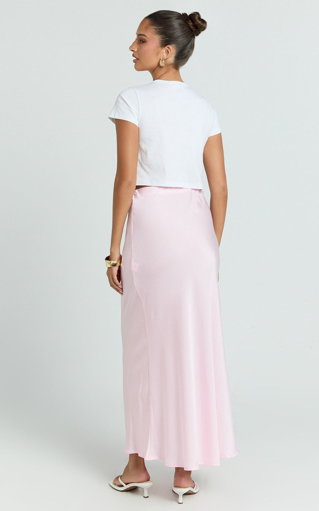 Amari Maxi Skirt - High Waisted Bias Cut Skirt in Baby Pink