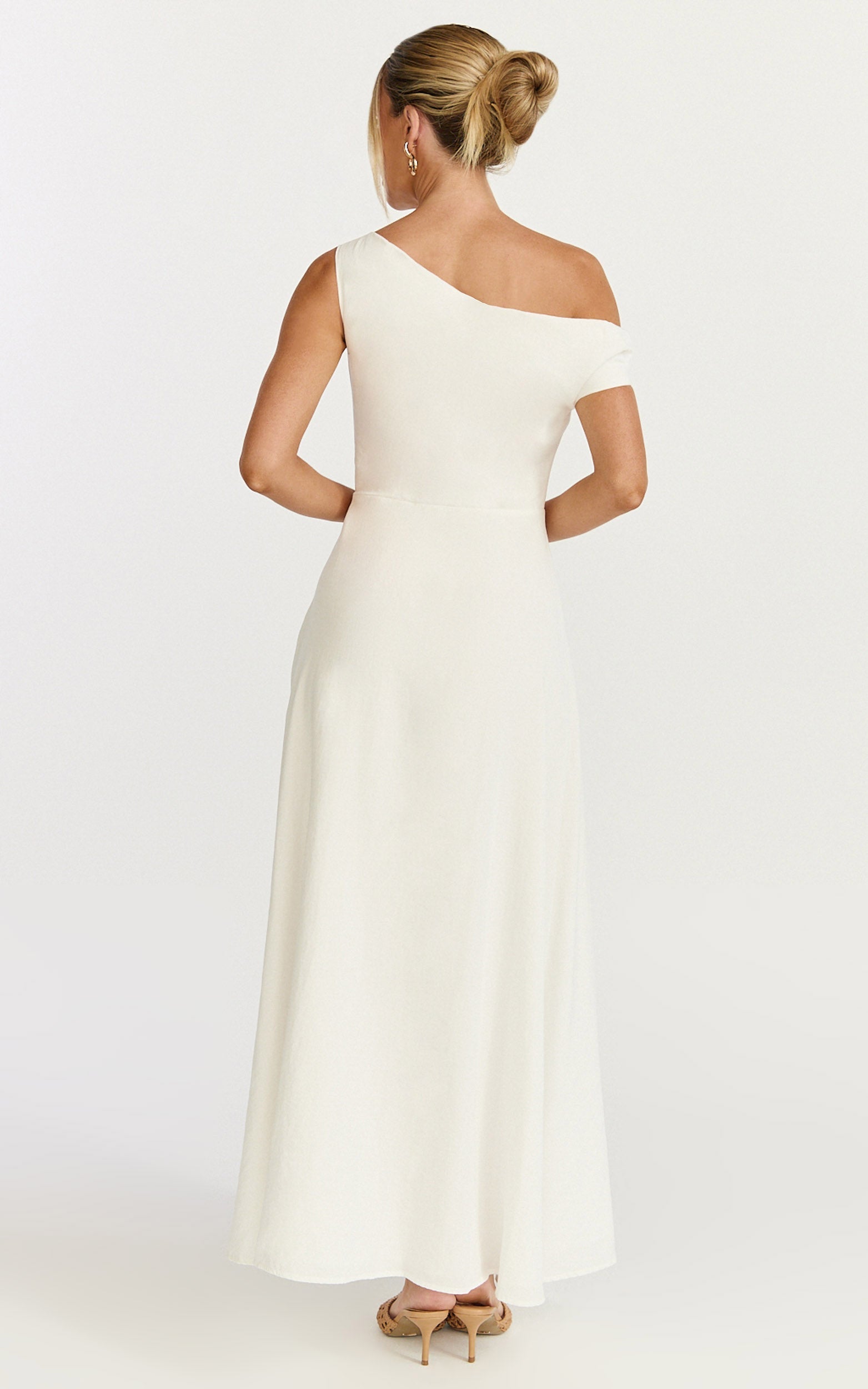 Amber Midi Dress - Off The Shoulder Hardware Detail A Line Dress in White
