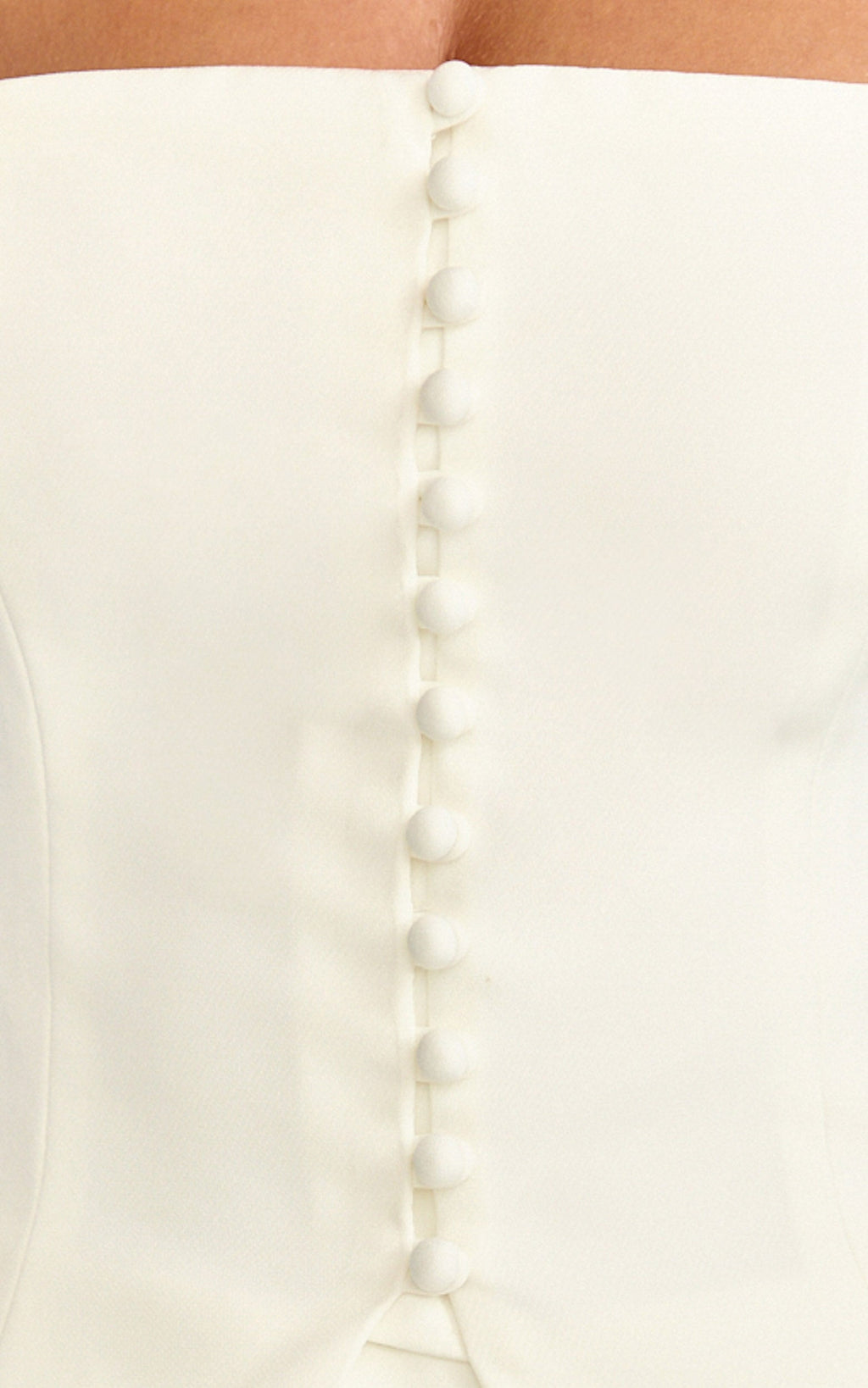Amelia Two Piece Top and Pant Set - Strapless Button Down Top And Tailored Wide Leg Pants Set in White