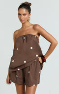 Amy Two Piece Set - Strapless Top and Short Set in Chocolate Polka Dot