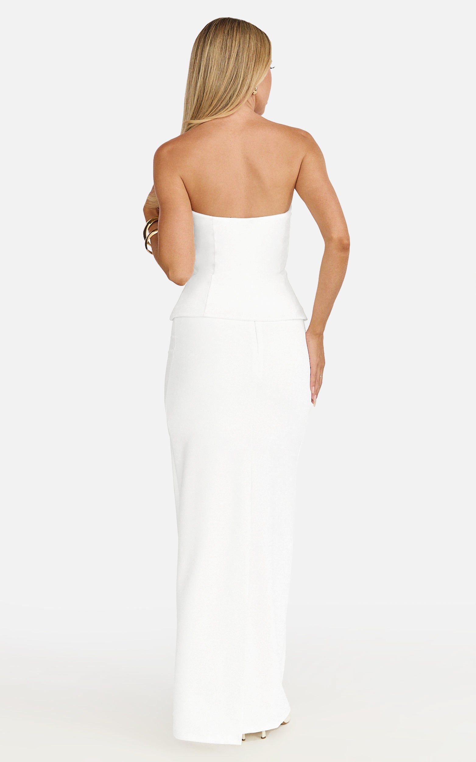 Anya Two Piece Top and Skirt Set - Strapless Fit And Flare Top And Maxi Skirt in Cream