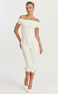 Arabella Pants - Capri Slim Fit Side Split Pants in White