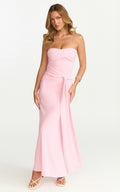Aria Midi Dress - Strapless Tie Waist Dress in Pink