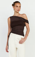 Astrid Top - Asymmetrical Off Shoulder Sleeveless Top in Chocolate