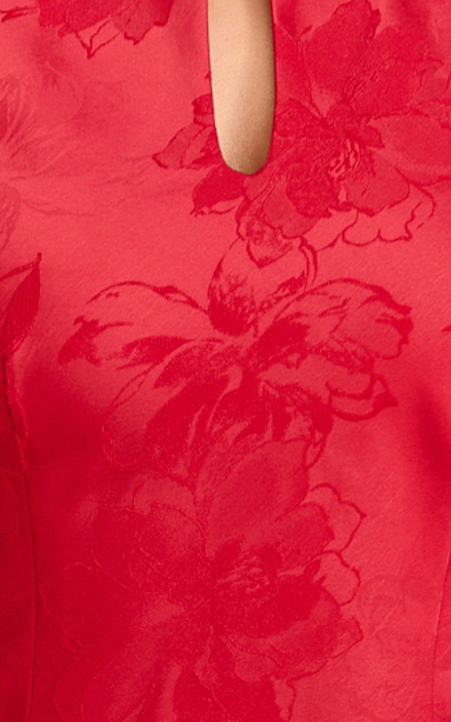 Atalia Mini Dress - Mandarin Collar Jacquard A Line Dress in Red