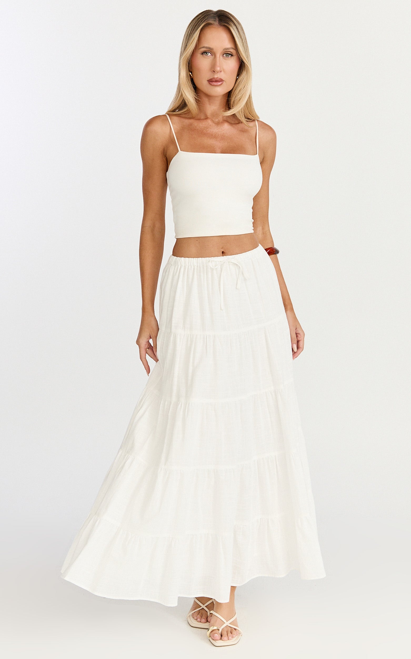 Aurora Maxi Skirt - Low Rise Tiered Maxi Skirt in Off White