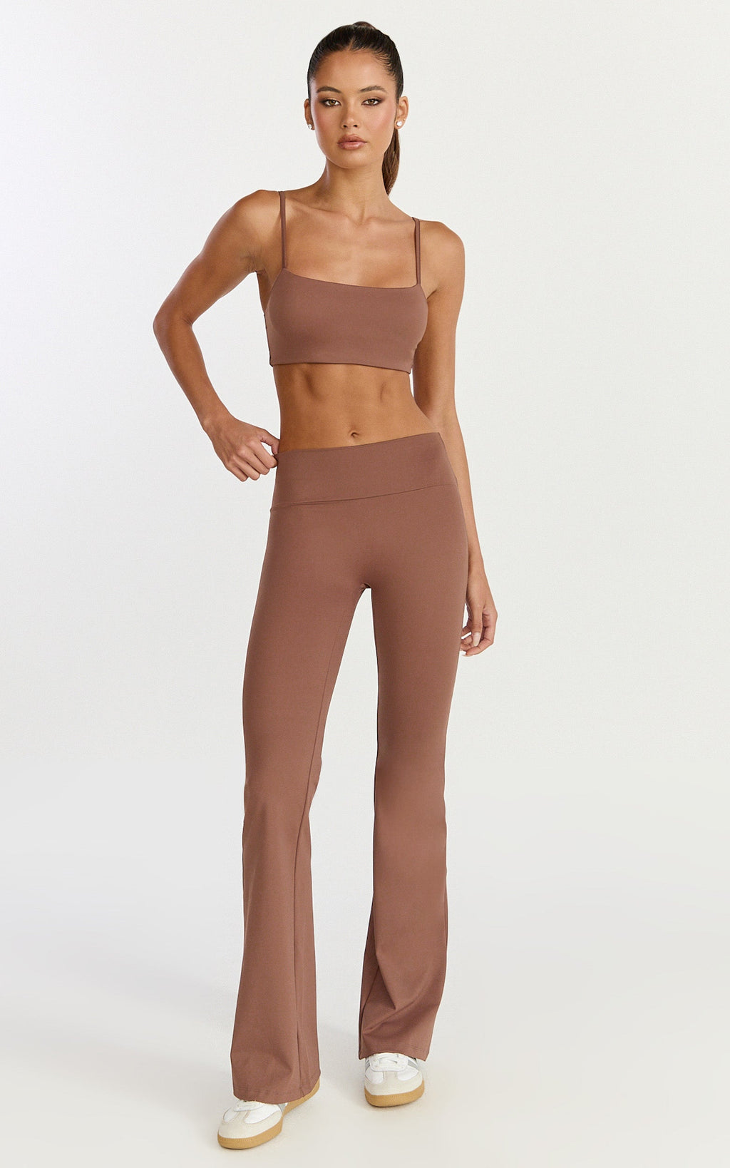 Aurora Pants - High Waist Flared Leggings in Cocoa Bean
