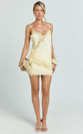 Ava Mini Skirt - Lace Trim Skirt in Lemon