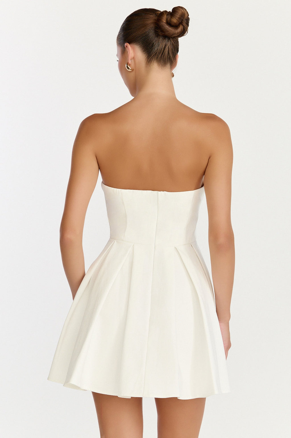 Avery Mini Dress - Strapless Fitted Bodice Full Pleated Skirt Dress in Off White