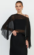 Aya Top - Sheer Off Shoulder Cape Top in Black