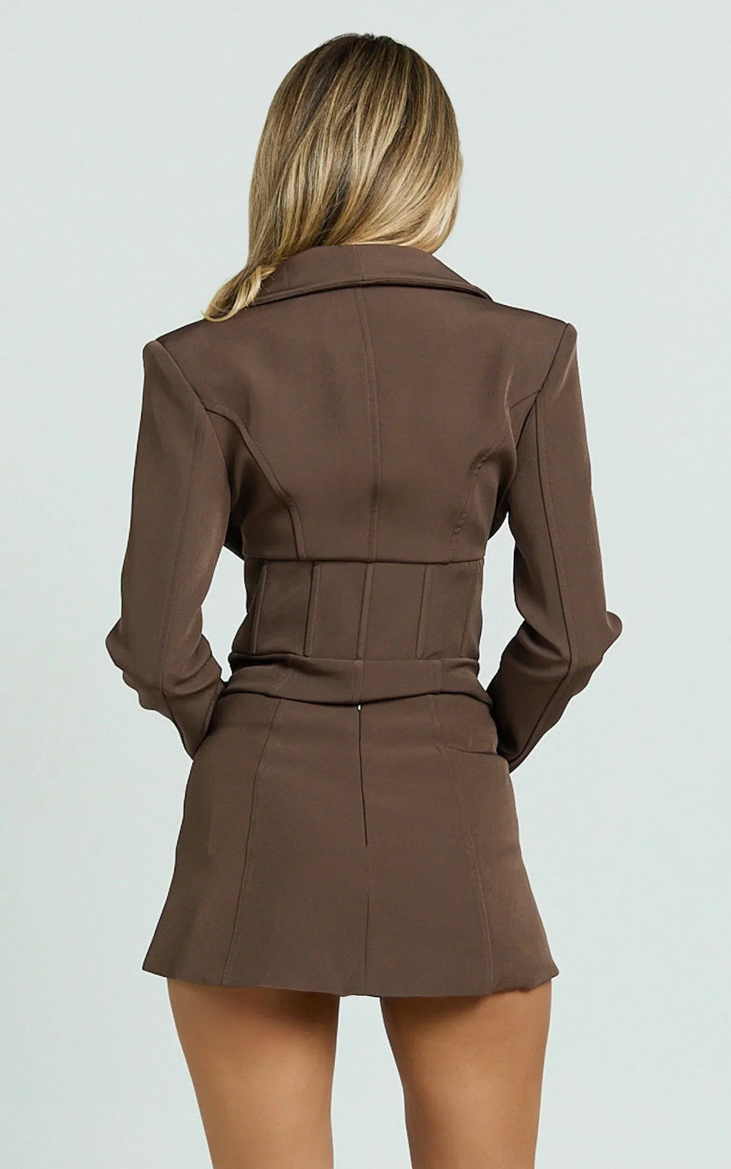 Larah Mini Skort - Mid Rise Leg Split Fitted Skort in Chocolate