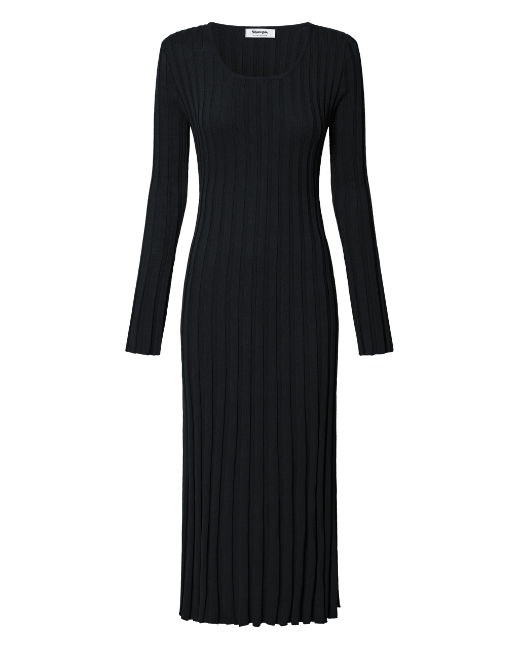 Blaire Midi Dress - Long Sleeve Tie Back Flare Dress in Black