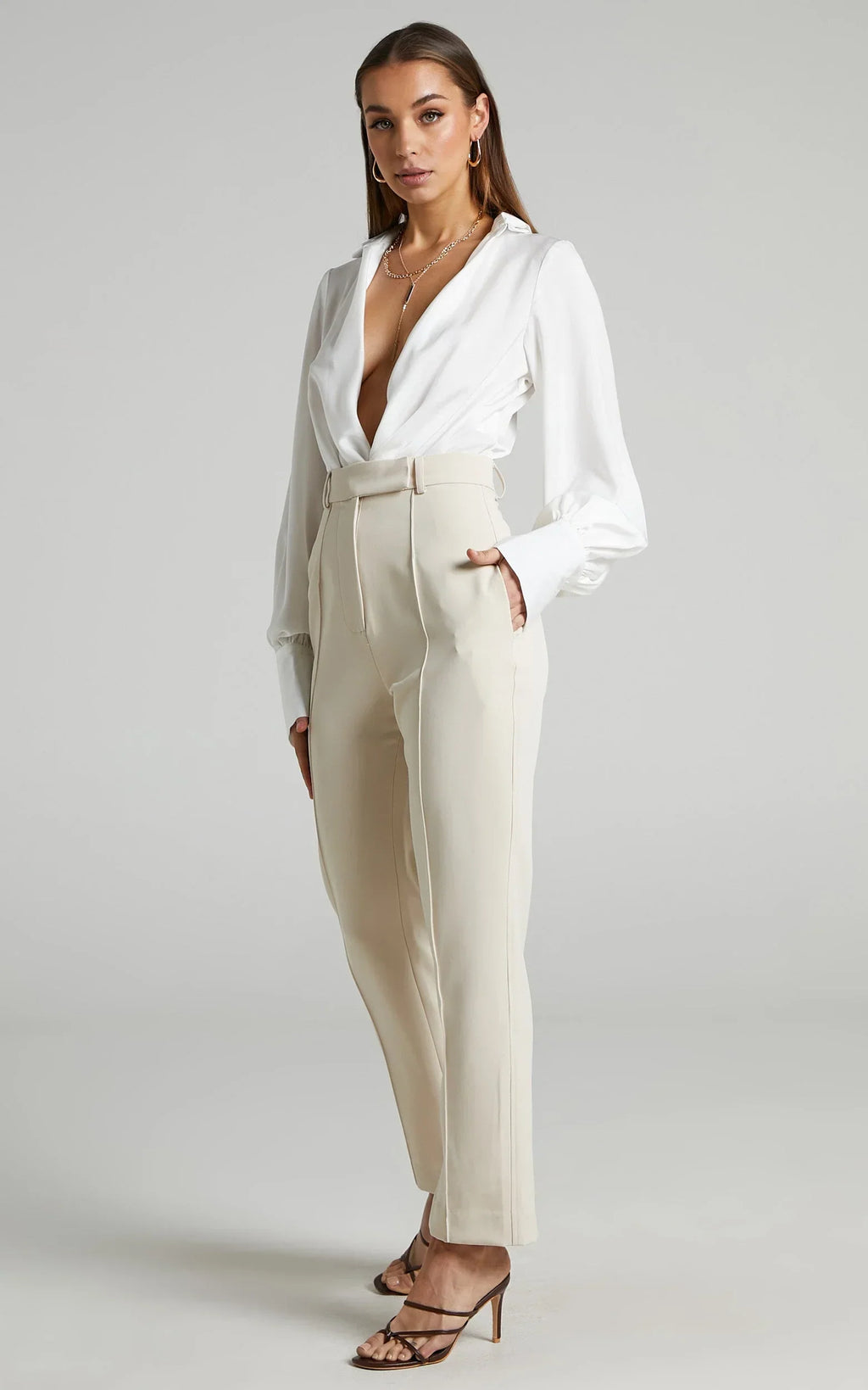 Rogers Pants - High Waisted Pants in Beige