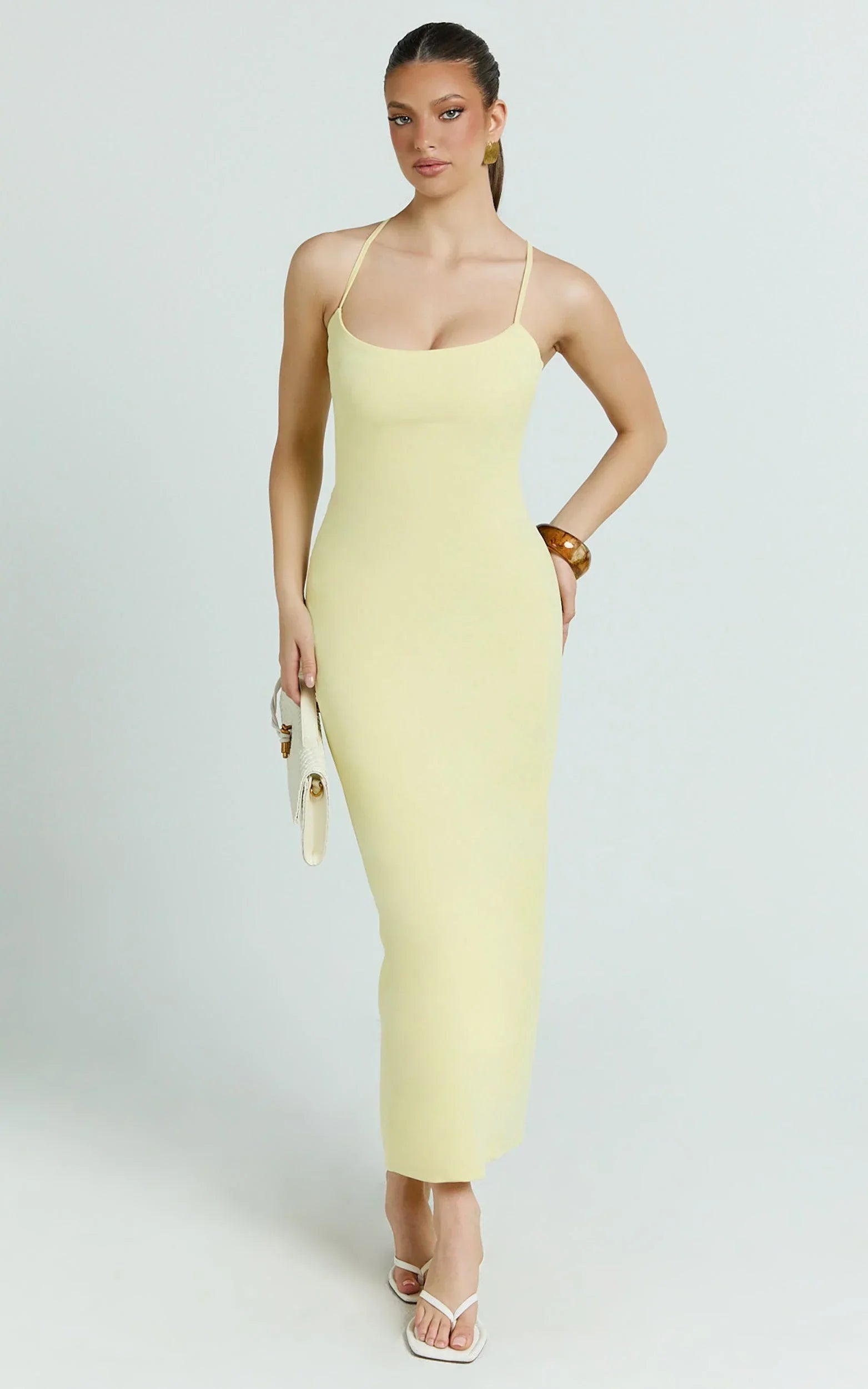 Ramirez Midi Dress - Scoop Neck Low Back Dress in Lemon