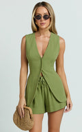 Olivia Shorts - Drawstring Relaxed Linen Shorts in Sage