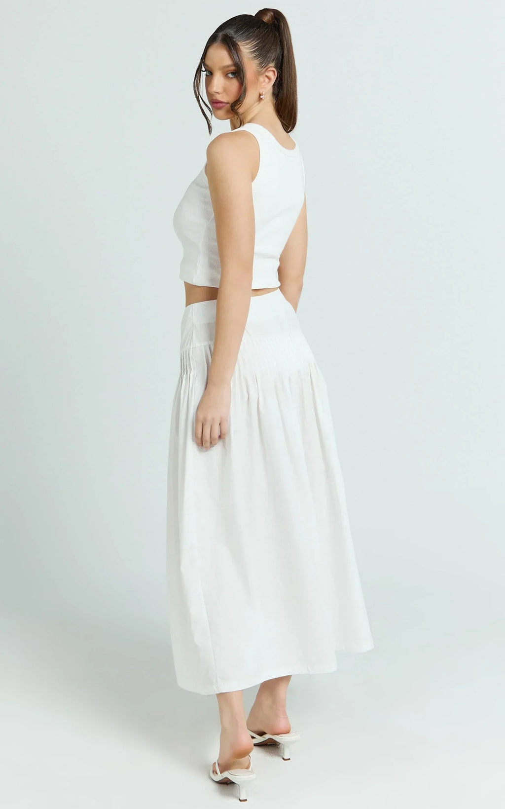 Auburn Maxi Skirt - Poplin Pintucked A Line Skirt in Ivory