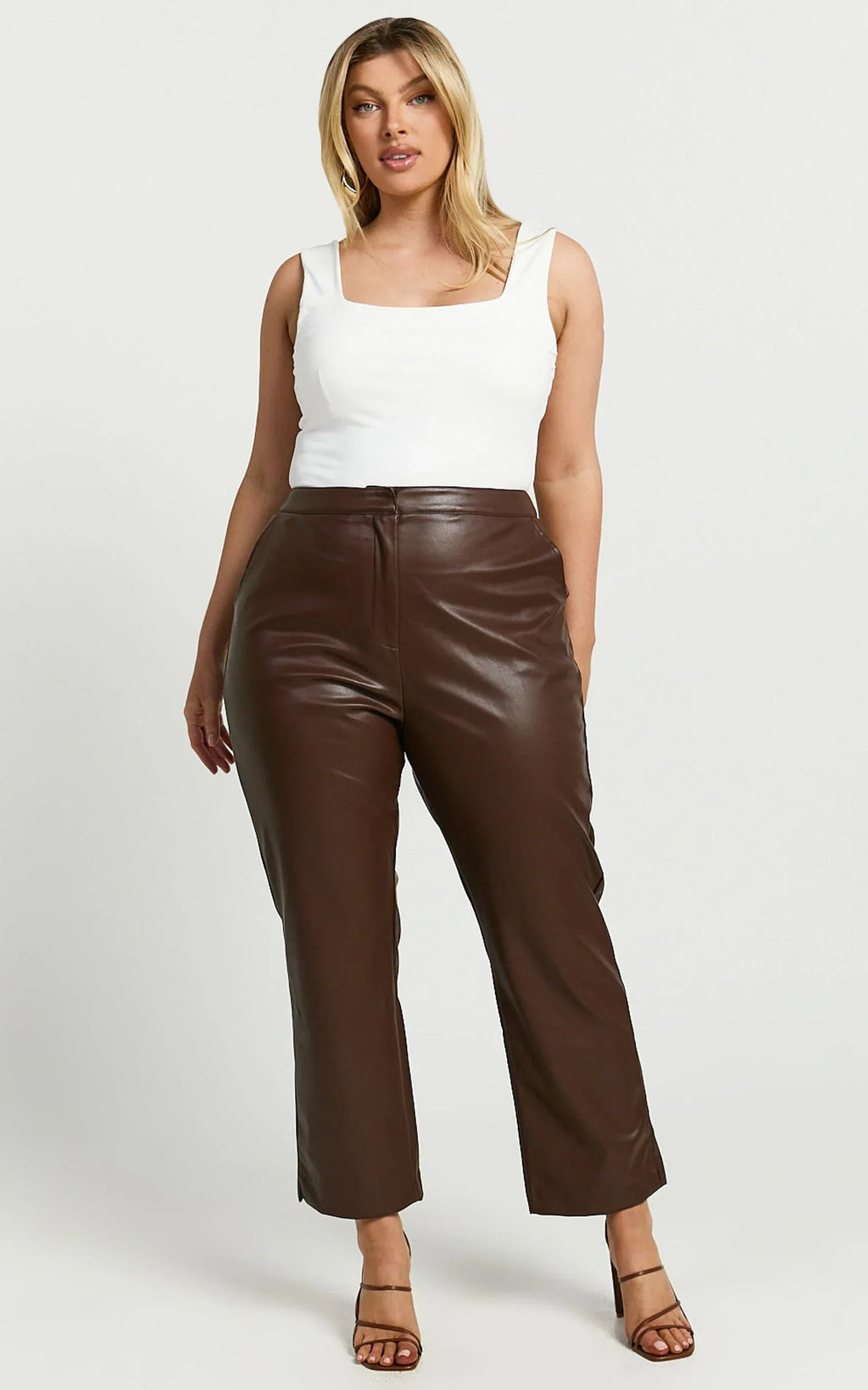 Azelia Pants - Mid Rise Cropped Faux Leather Pants in Dark Chocolate