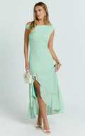 Judee Midi Dress - One Shoulder High Side Split Dress in Sage
