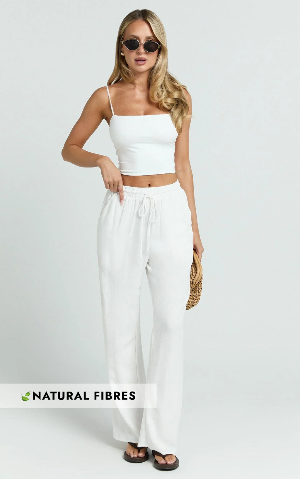 Kala Pants - Mid Waisted Relaxed Elastic Waist Pants in White