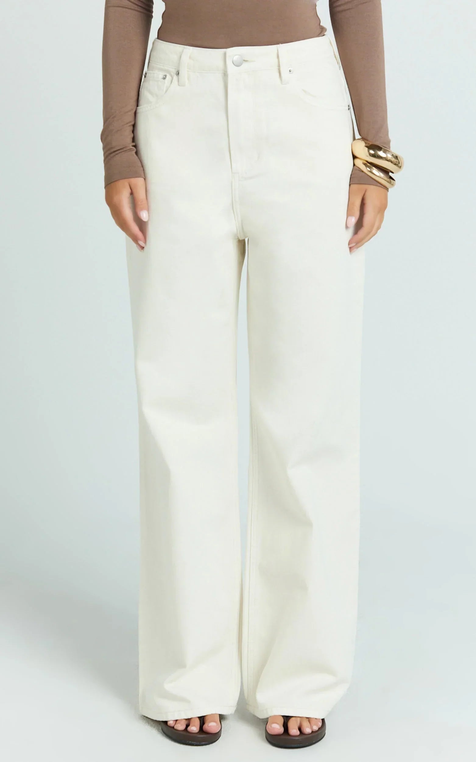 Cole Jeans - High Waist Relaxed Wide Leg Recycled Denim Jeans in Ecru