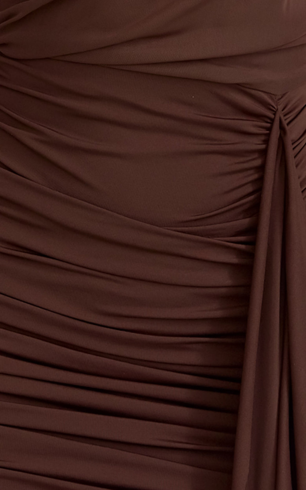 Baylee Mini Dress - Gathered One Shoulder Bodycon Dress in Dark Chocolate