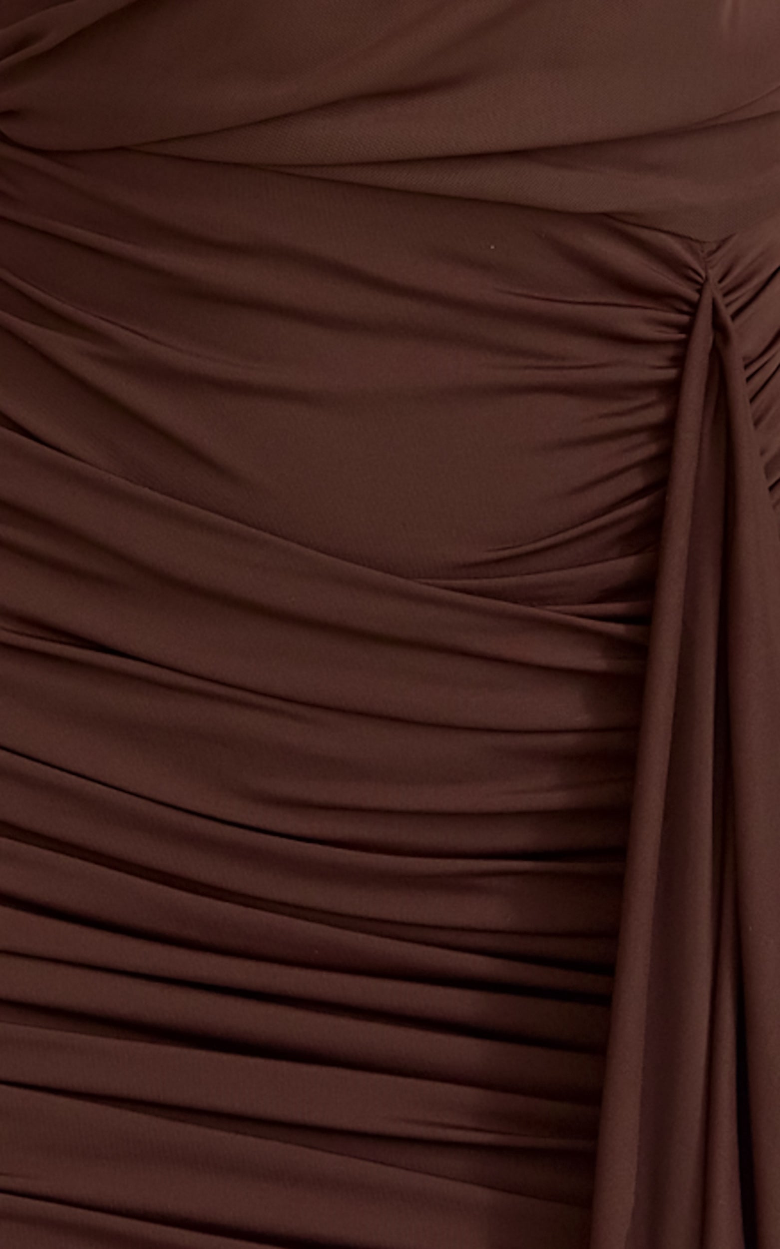 Baylee Mini Dress - Gathered One Shoulder Bodycon Dress in Dark Chocolate