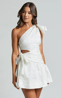 Mathilda Mini Dress - Cut Out Side Wrap Dress in White