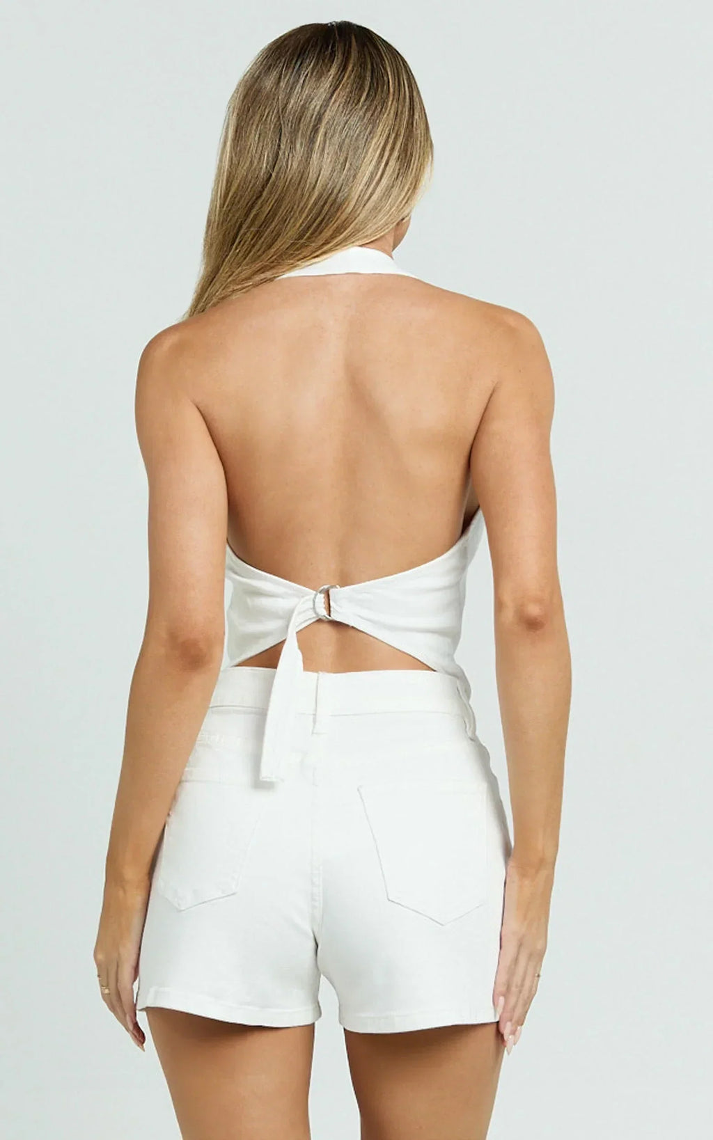 Erin Shorts - High Rise Denim Shorts in White Denim