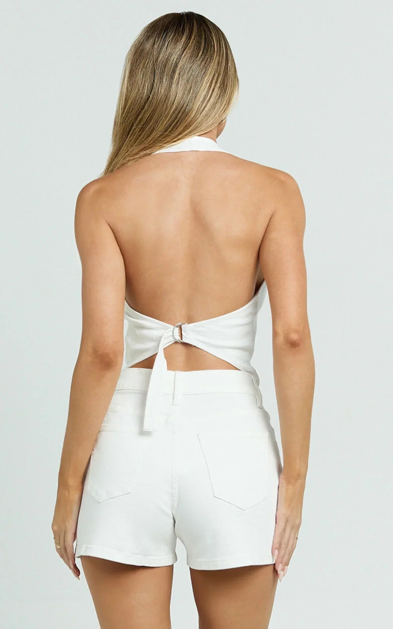 Erin Shorts - High Rise Denim Shorts in White Denim