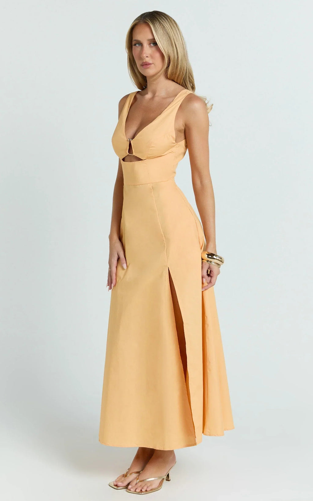 Jaycee Midi Dress - V Neck Trim Detail Fit And Flare Dress in Orange