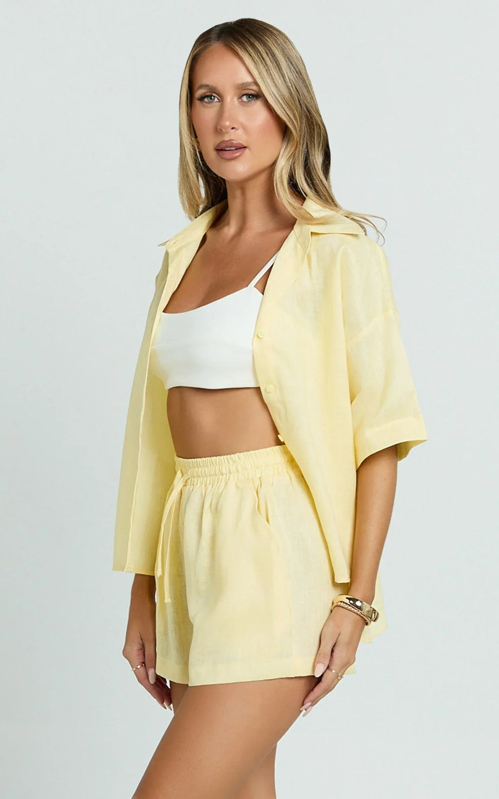 Ramona Linen Shorts - Drawstring Linen Shorts in Lemon