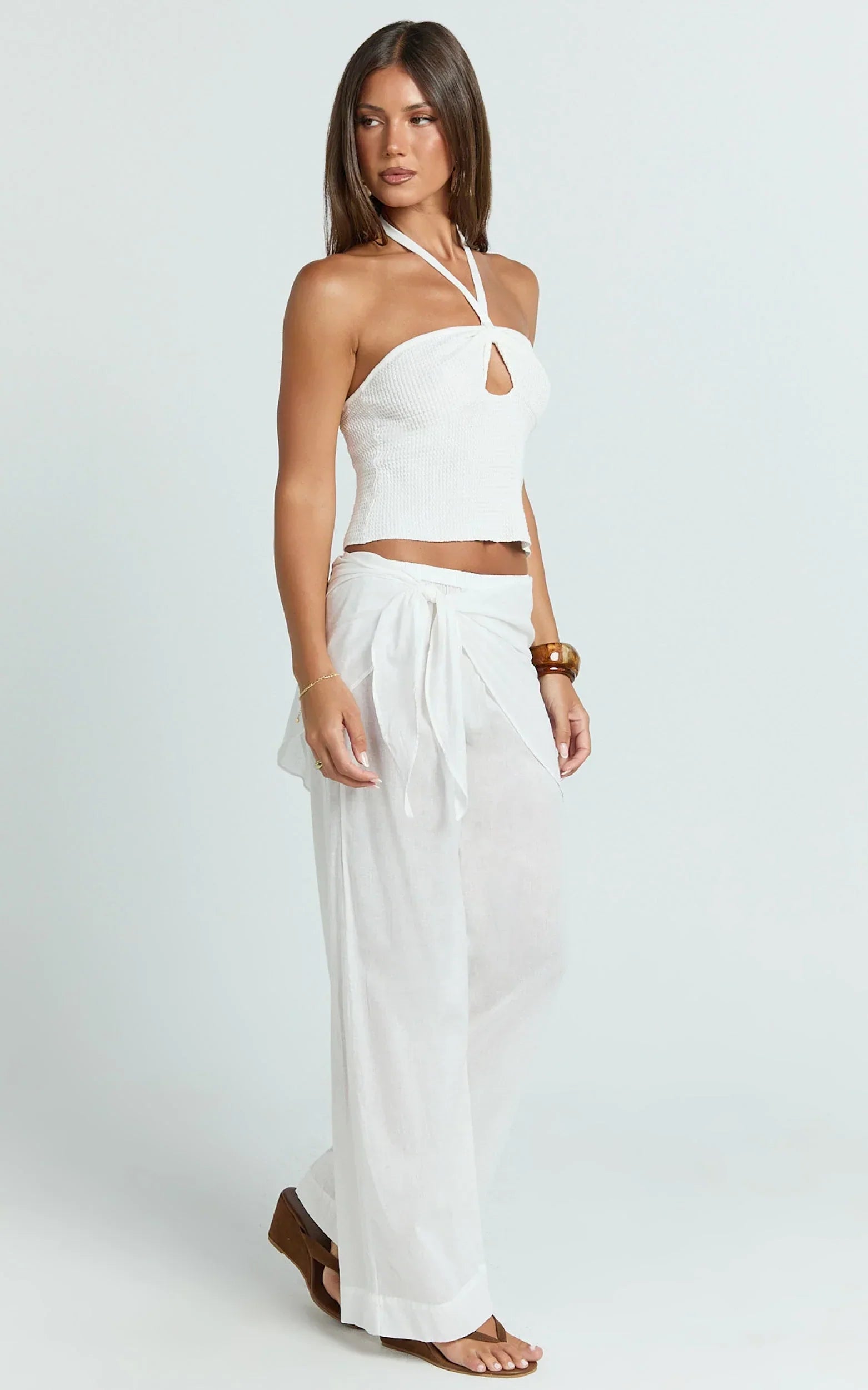 Behati Pants - Sarong Tie Waist Sheer Pants in Off White