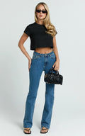 Inez Jeans - Mid Rise Slim Straight Bootcut Jeans in Dark Blue Wash