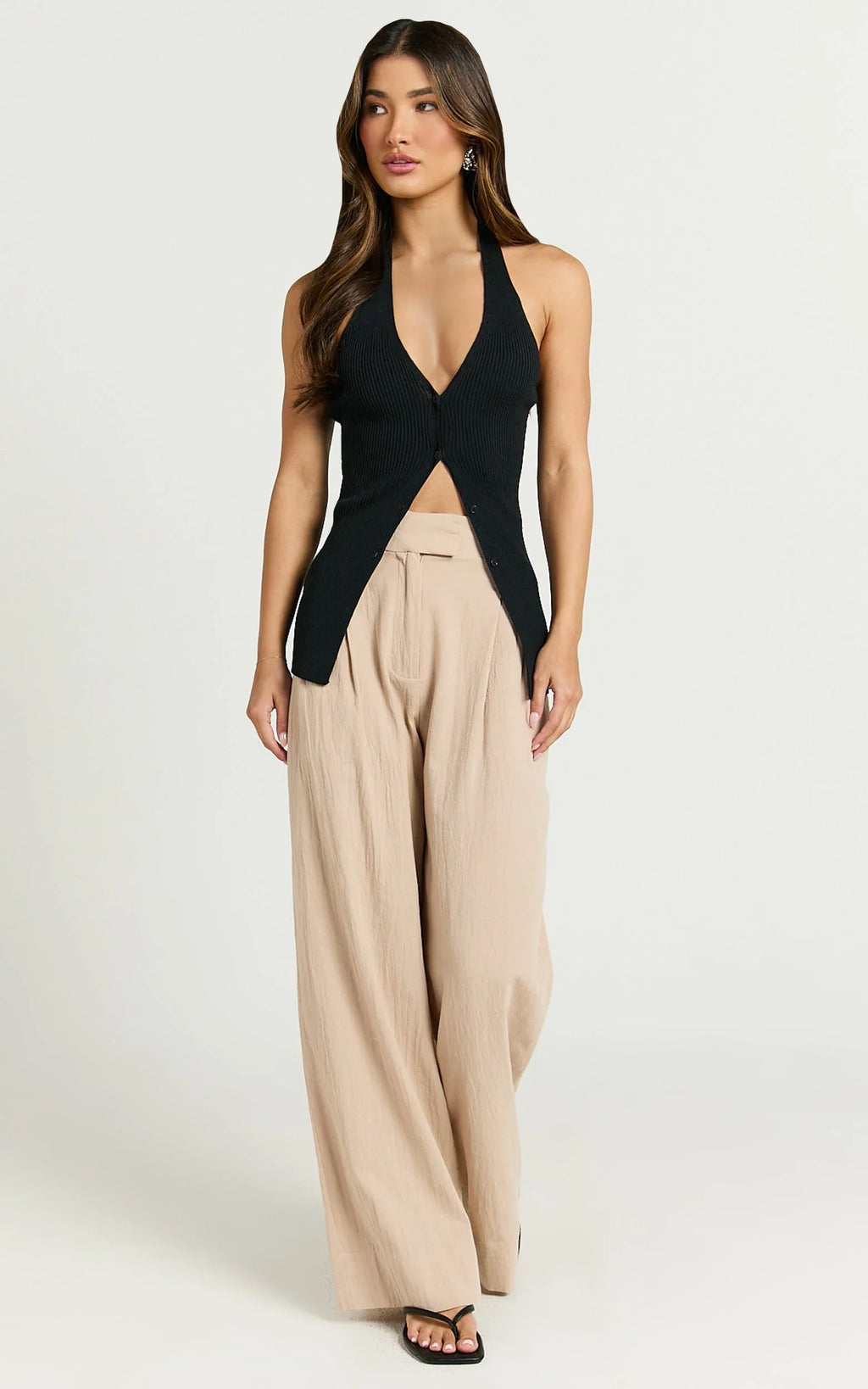 Bette Pants - High Waisted Wide Leg Pants in Stone