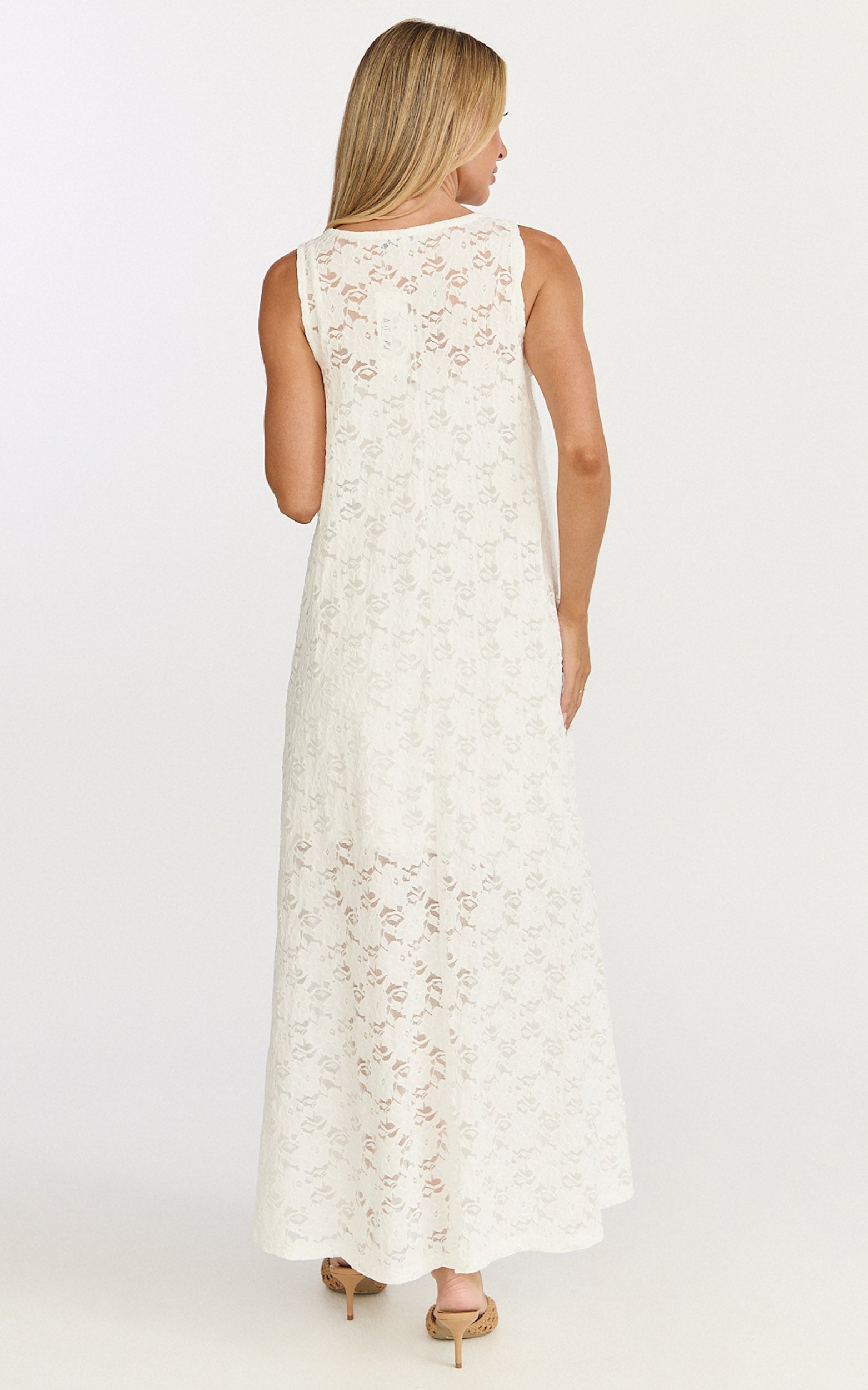 Bella Midi Dress - Lace Shift Dress in Off White