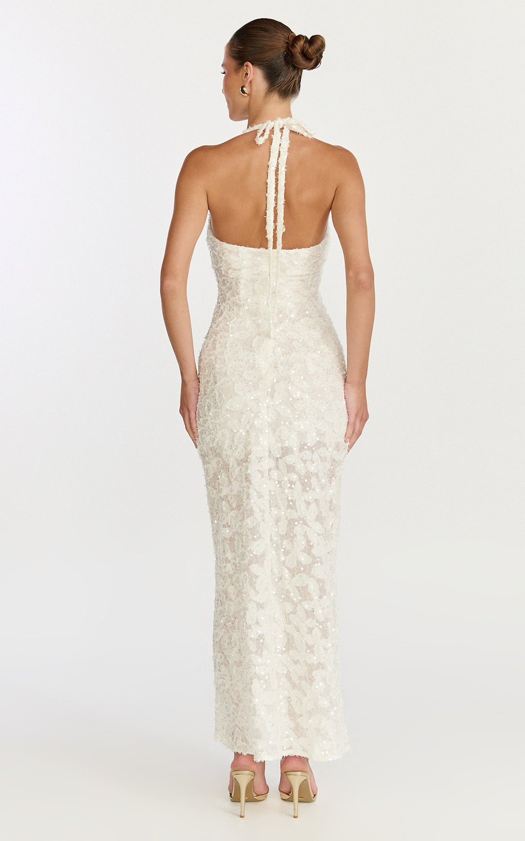 Benny Maxi Dress - Halter Neck Backless Bodycon Dress in Off White