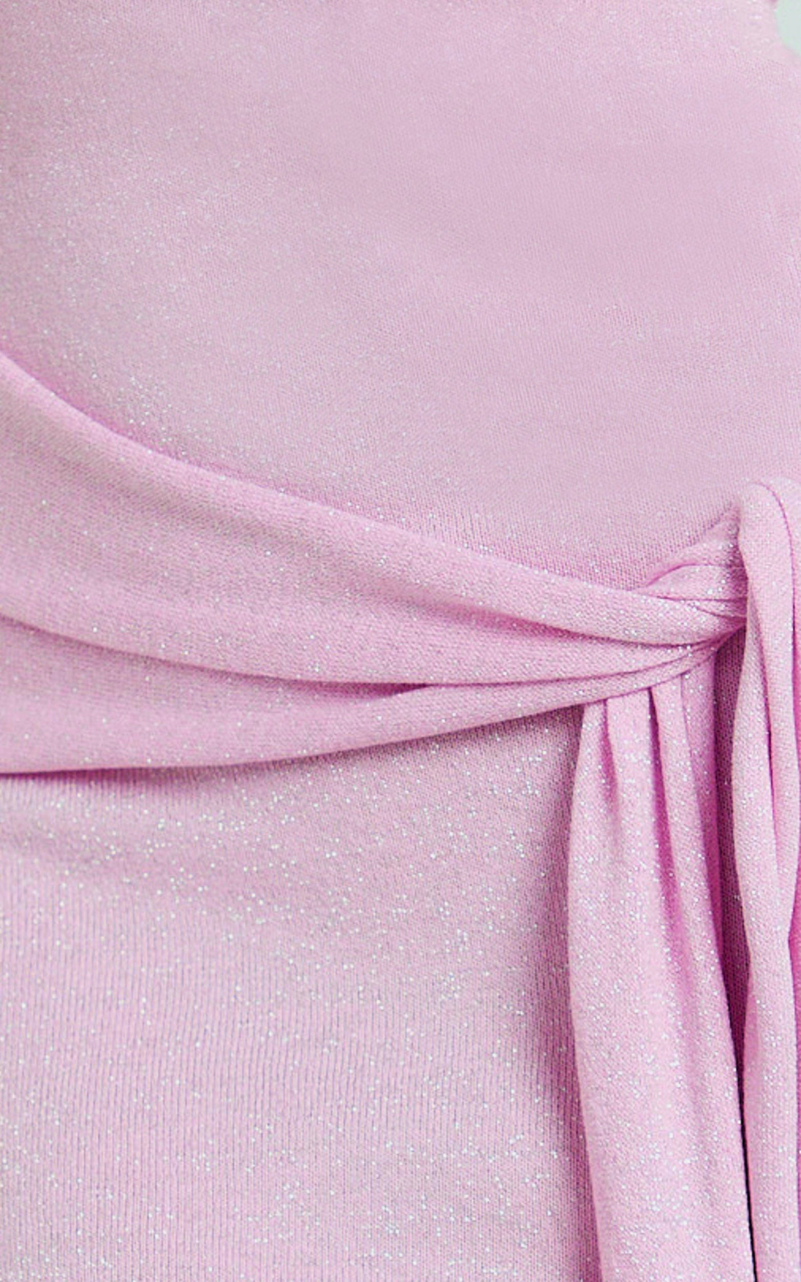 Berkley Maxi Dress - Knit Turtle Neck Tie Waist Dress in Pink