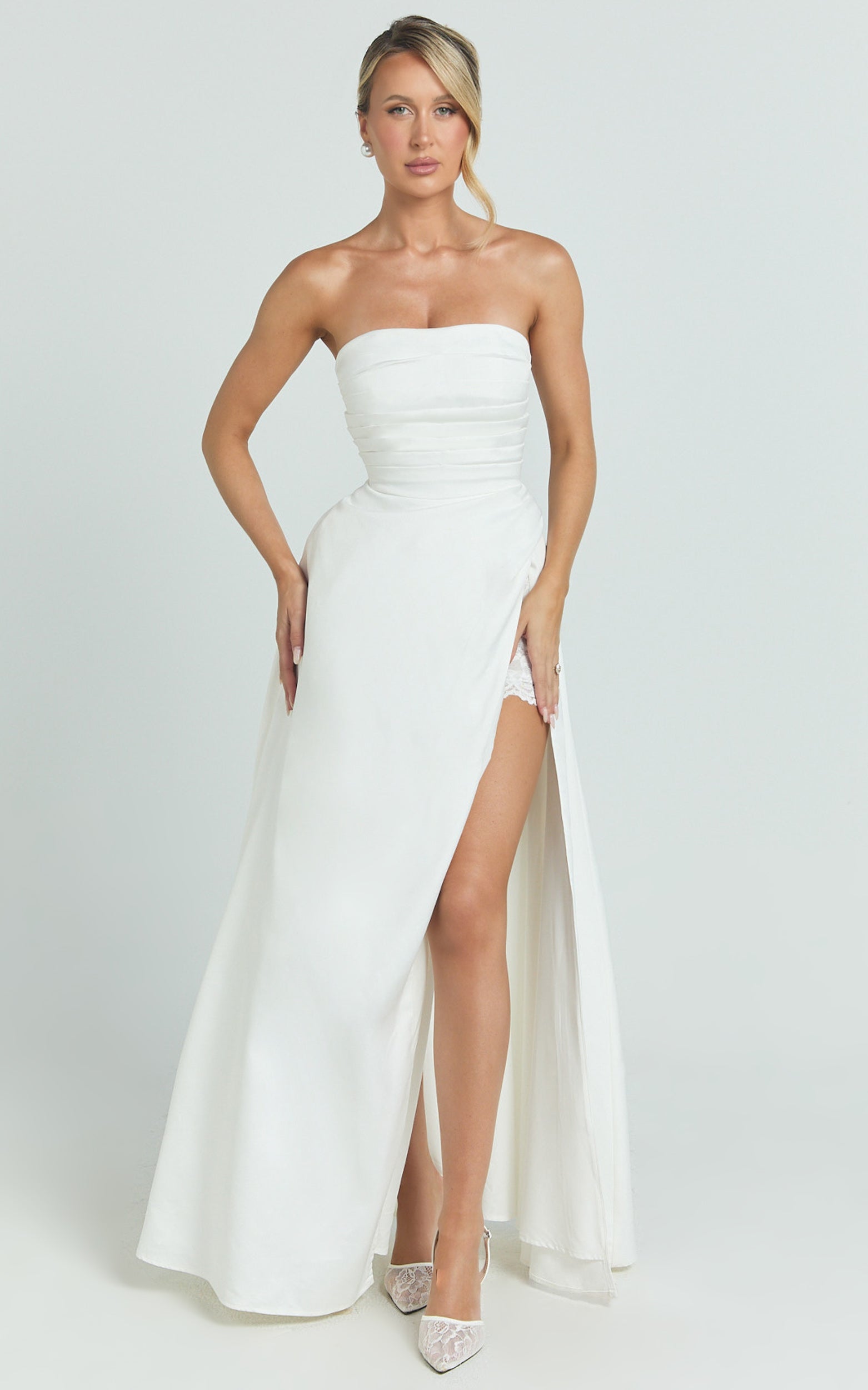 Bianca Maxi Dress - Strapless Fit And Flare Dress in Ivory