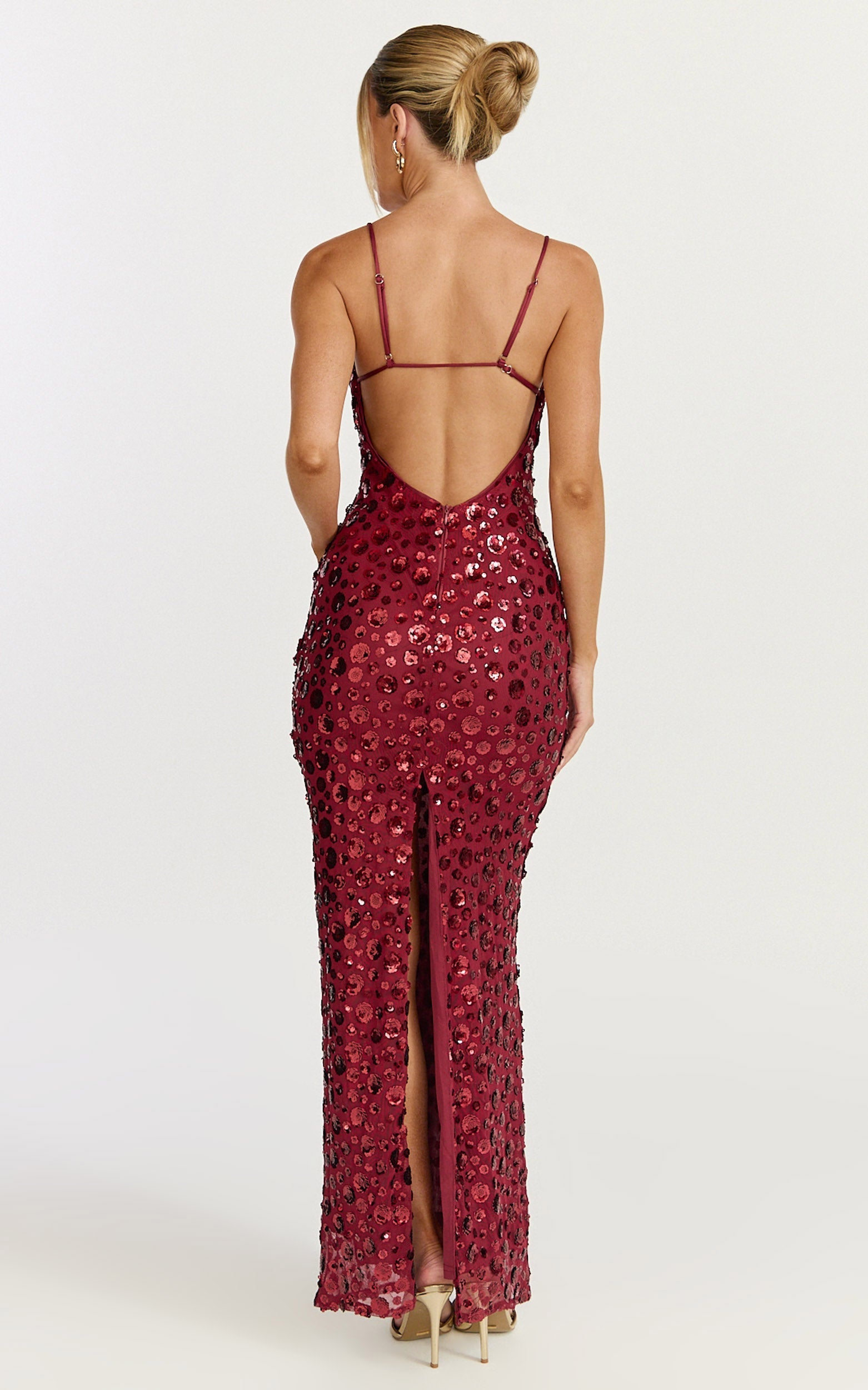 Blaze Maxi Dress - Backless Sequin Dress in Wine