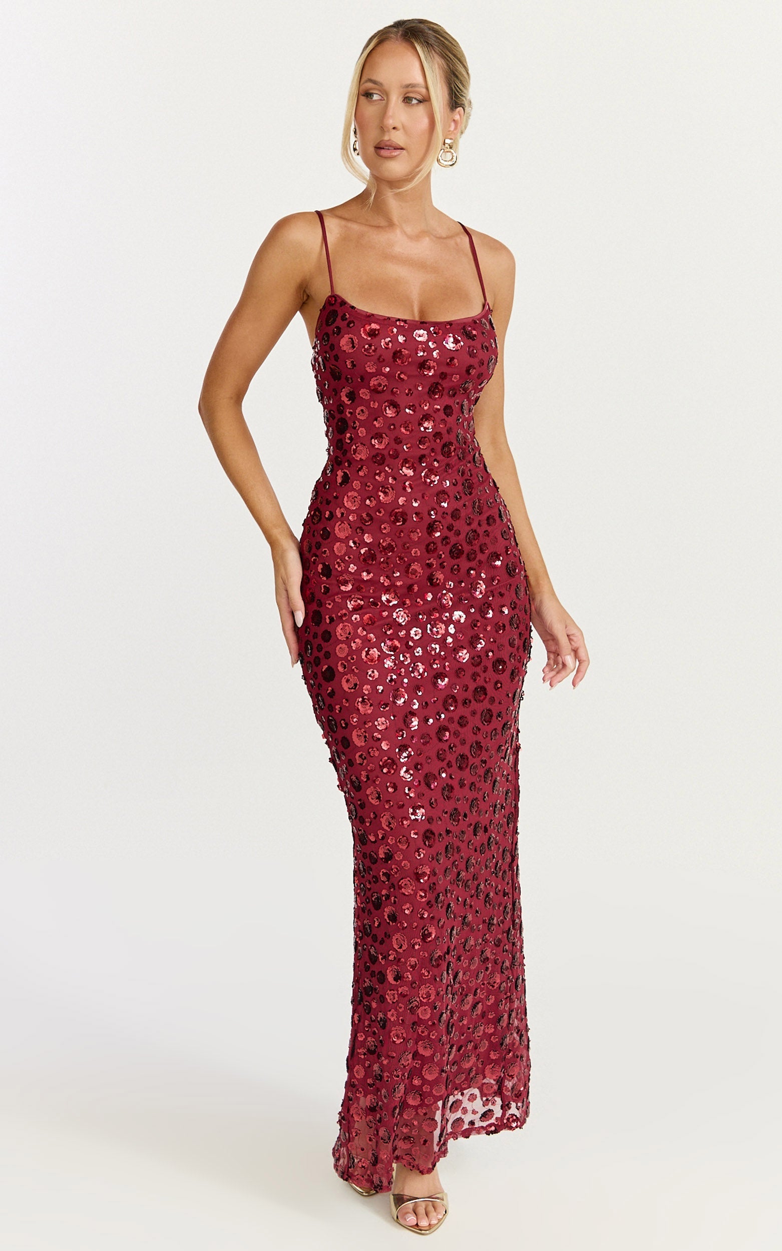 Blaze Maxi Dress - Backless Sequin Dress in Wine