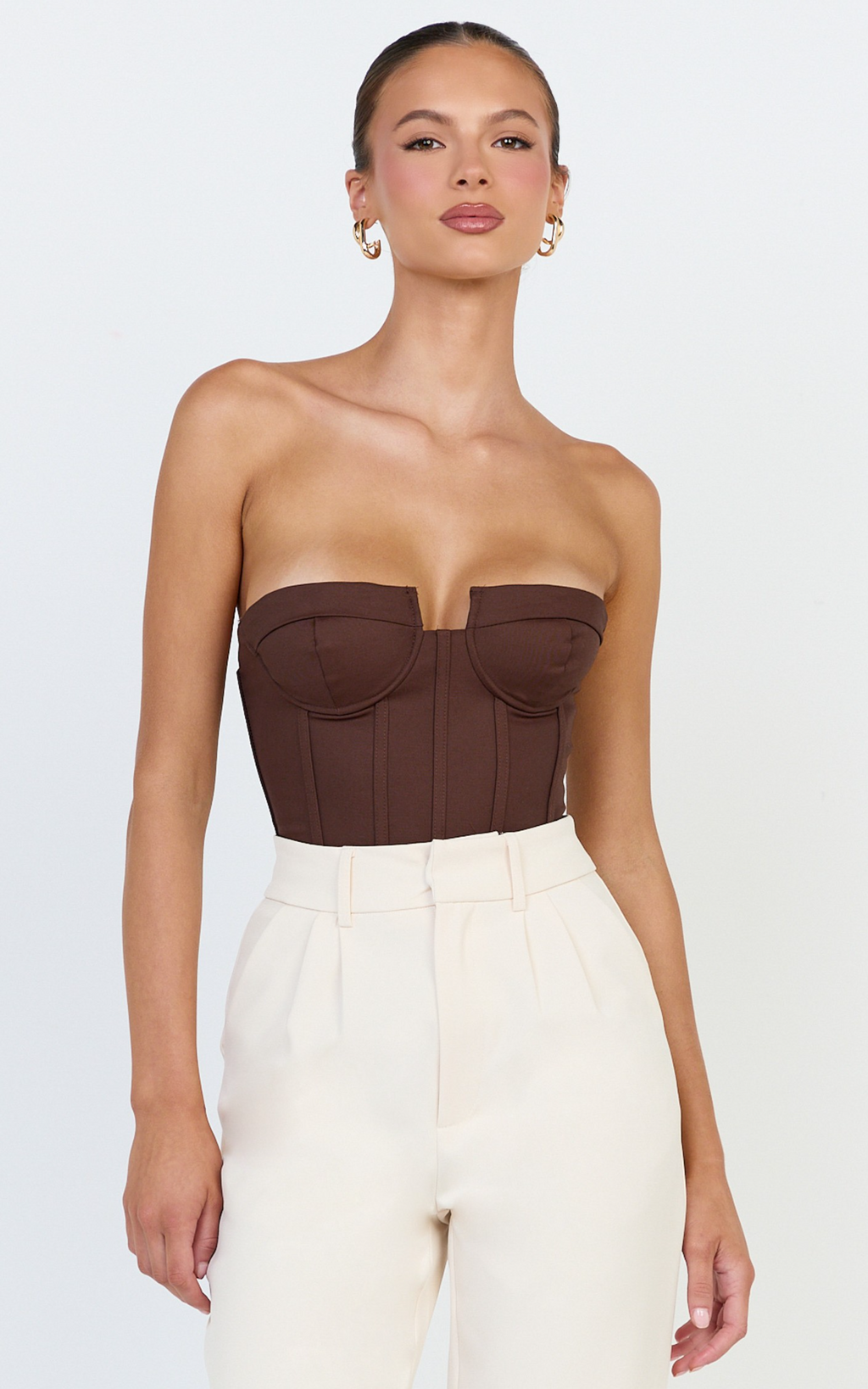 Brigitte Bodysuit - Sweetheart Paneled Bodysuit in Chocolate