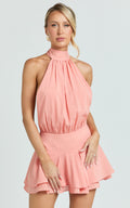 Bryonie Mini Dress - Backless Halter Dress in Grapefruit