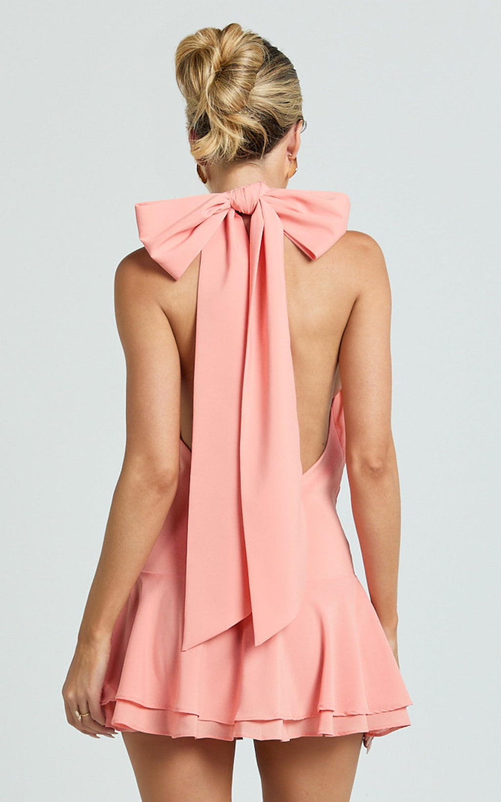 Bryonie Mini Dress - Backless Halter Dress in Grapefruit
