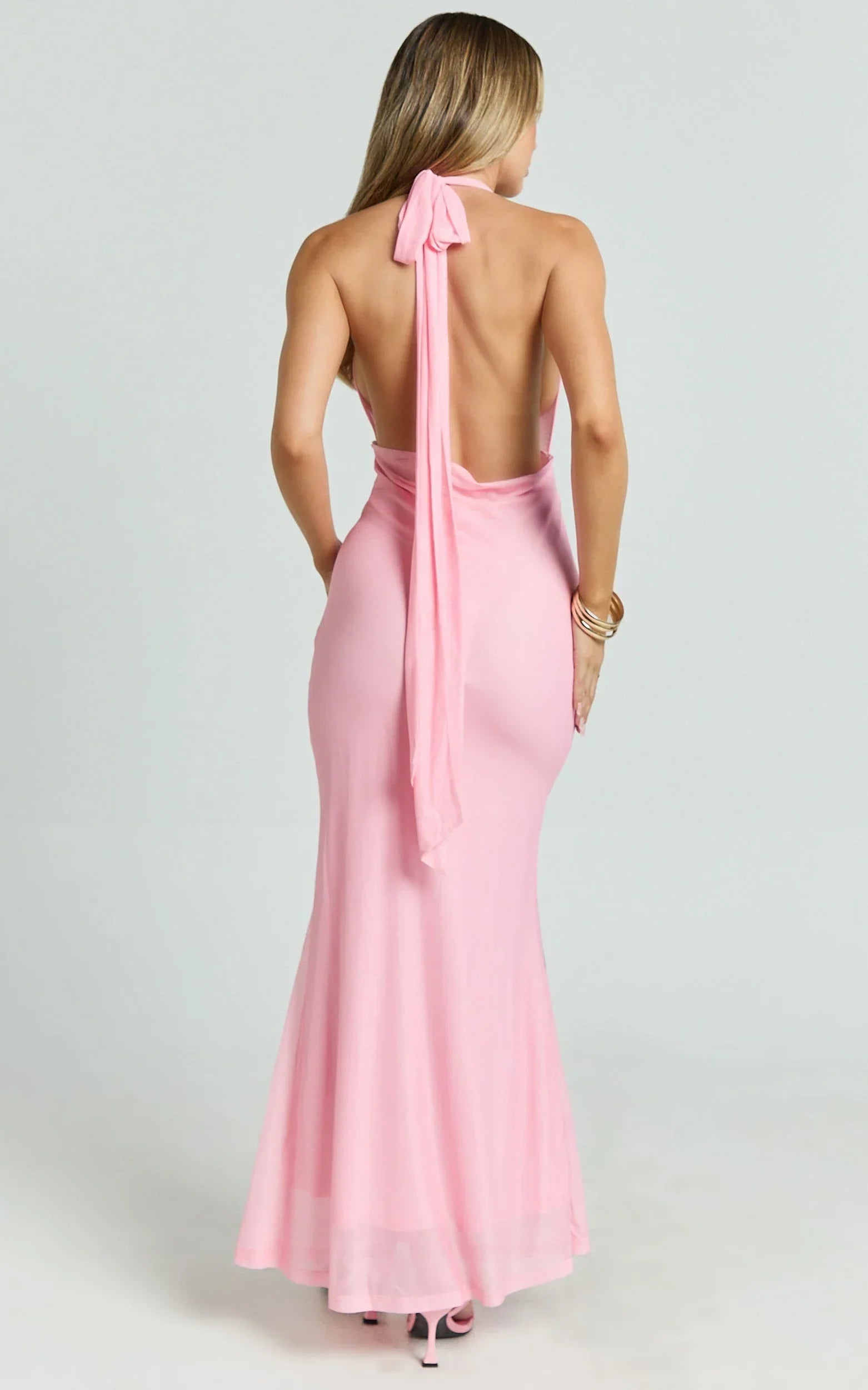 Jessy Maxi Dress - Halter Floral Dress with Scarf in Pink Floral