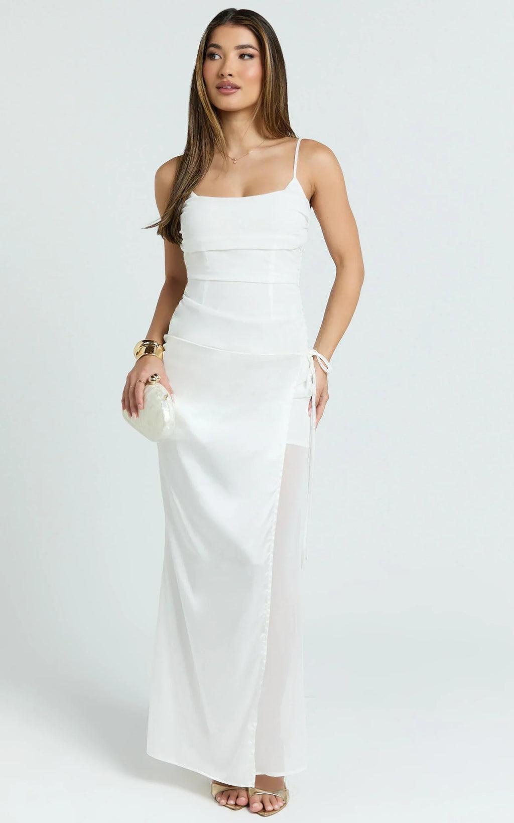 Jordyn Midi Dress - Square Neck Halter Column Dress in White