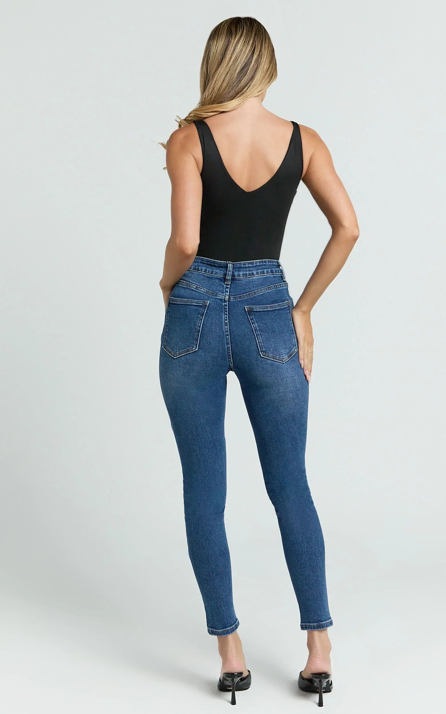 Duffy Jeans - High Waisted Super Stretch Skinny Denim Jeans in Dark Blue Wash