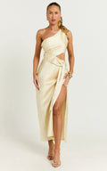 Regina Midi Dress - One Shoulder Cut Out Side Detail  Dress in Butter