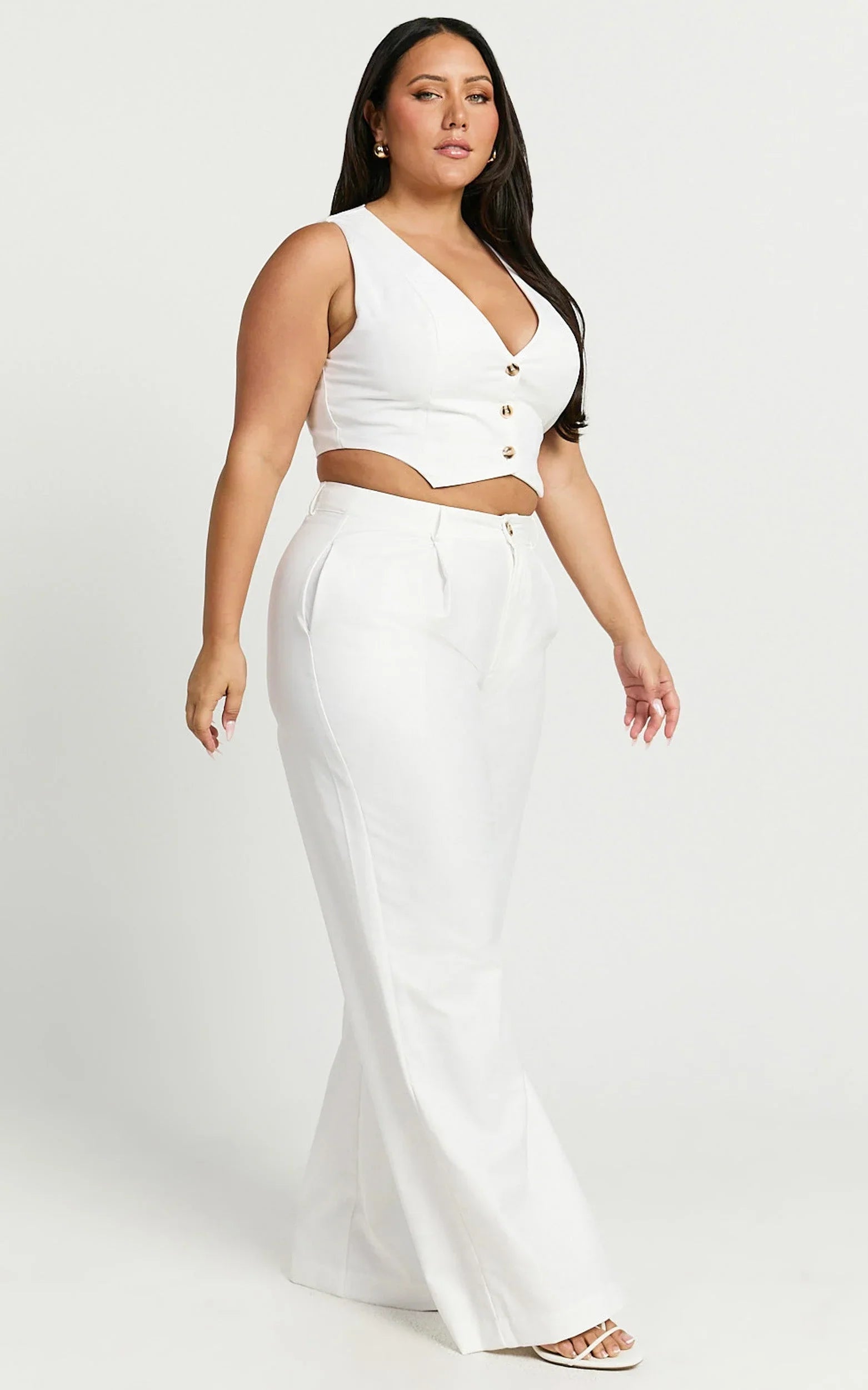 Izara Trousers - Mid Rise Relaxed Straight Leg Tailored Trousers in Warm White