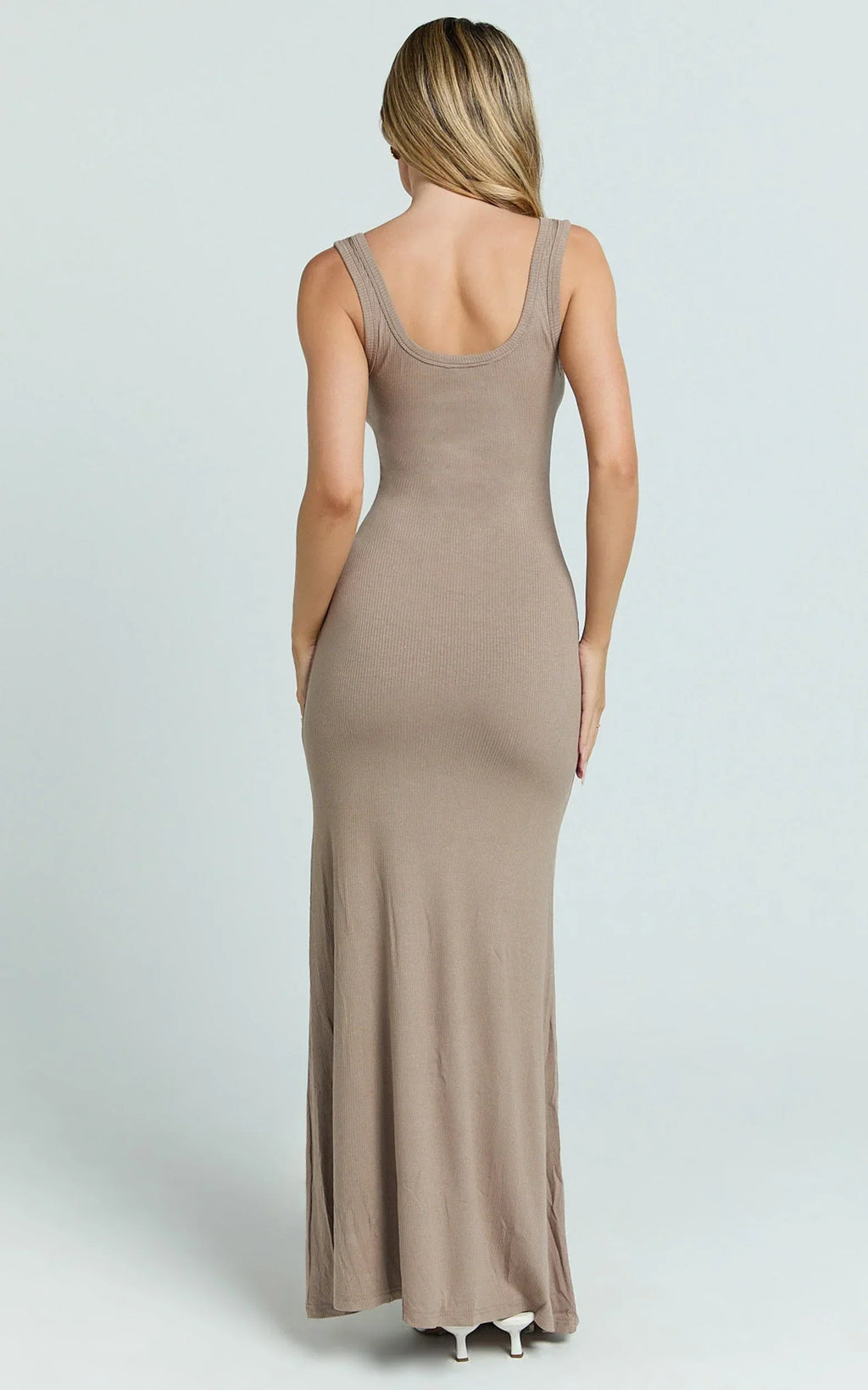 Odette Maxi Dress - Scoop Neck A Line Dress in Mocha