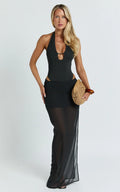 Ricki Maxi Skirt - Low Waist Fit And Flare Skirt in Black